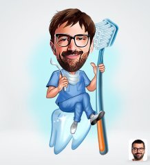 Kişiye Özel Erkek Diş Hekimi Tasarımlı Dijital Karikatür-2