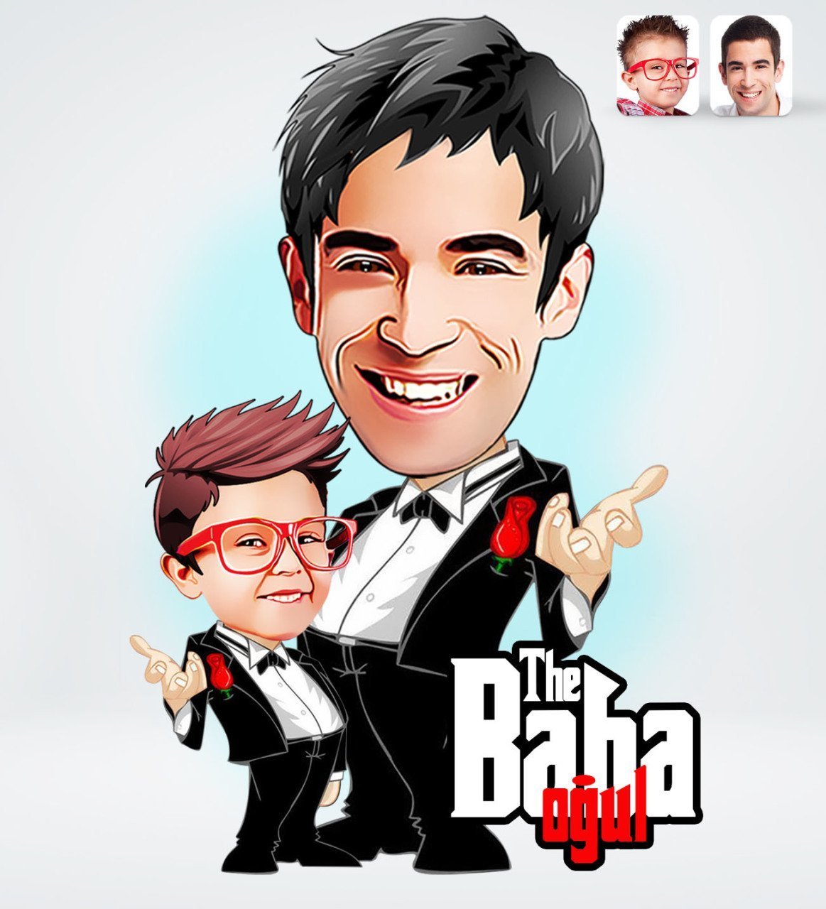Kişiye Özel Godfather Baba Oğul Tasarımlı Dijital Karikatür-1