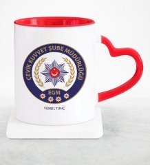 Kişiye Özel Mesleki Polis Çevik Kuvvet Kırmızı Kalpli Kupa Bardak - 2