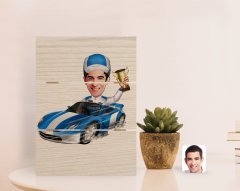 Kişiye Özel Erkek Rallici Karikatürlü Otantik Masaüstü Ahşap Palet Çerçeve-1