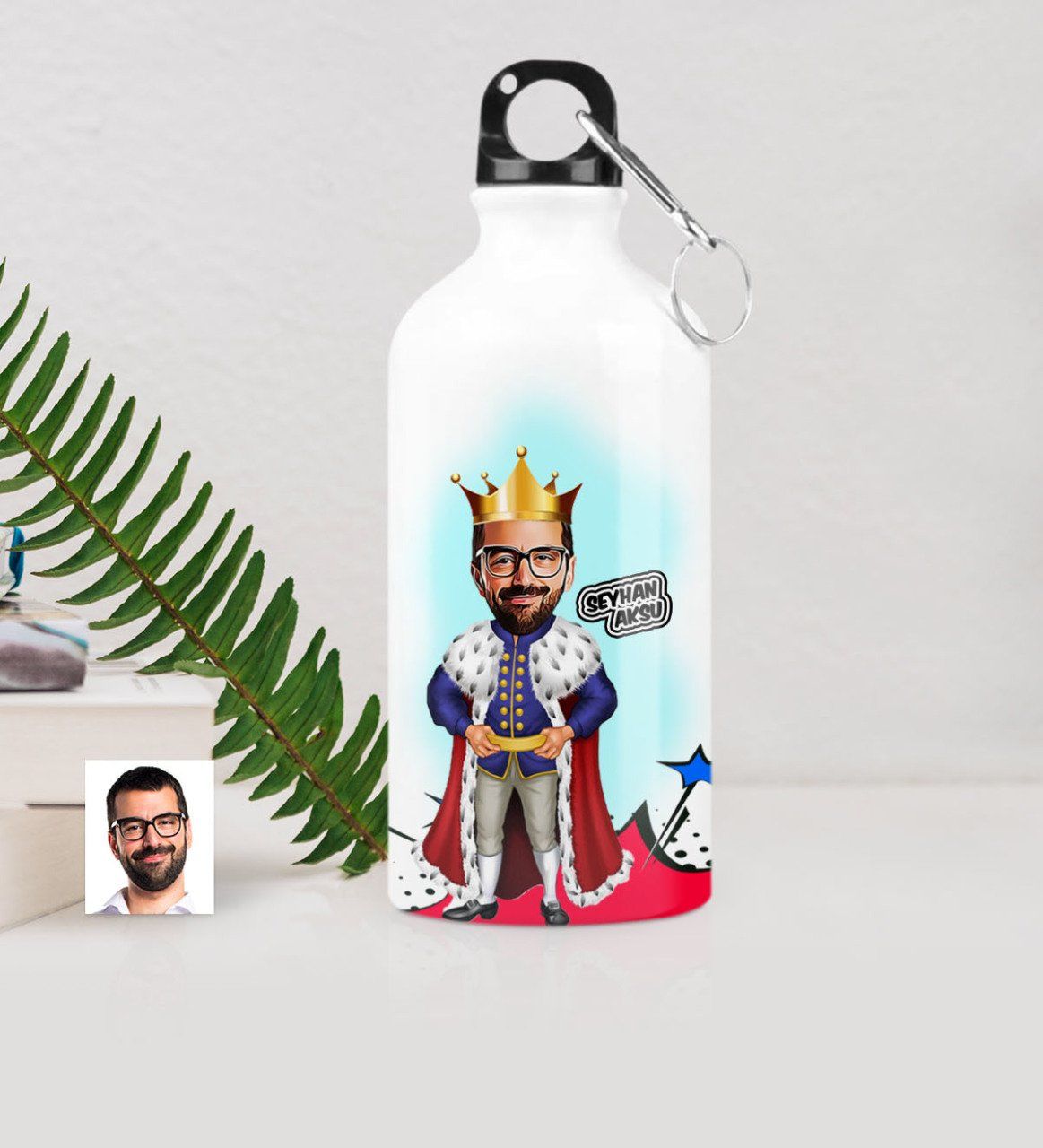 Kişiye Özel Kral Karikatürlü Metal Suluk (500 ml.)