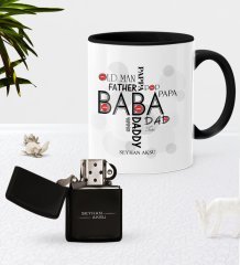 Kişiye Özel Baba Siyah Kupa Bardak Benzinli Metal Çakmak Seti-1
