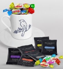Kişiye Özel Sevgililer Günü Türk Kahvesi Fincanı Selamlique Karışık Türk Kahvesi ve Haribo Şeker Hediye Seti-84