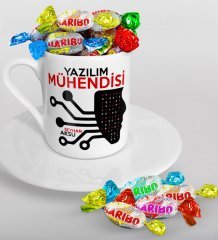 Kişiye Özel Yazılım Mühendisi Türk Kahvesi Fincanı ve Haribo Şeker Hediye Seti-2