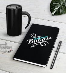 Kişiye Özel Babaların Babası Siyah Defter Kalem Termos Mug Seti-1