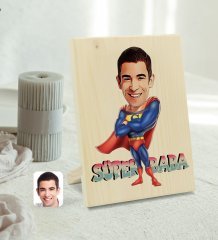Kişiye Özel Süper Baba Karikatürlü Dekoratif Ahşap Çerçeve Model 1