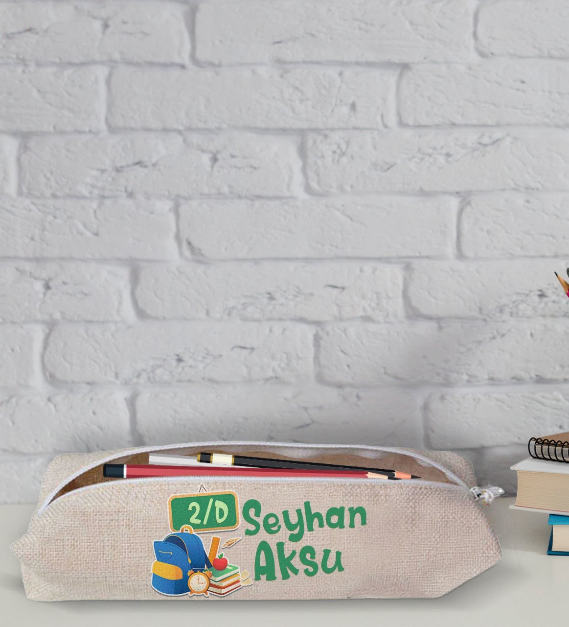 Çocuklara Özel İsimli Sınıflı Keten Okul Kalemliği-6