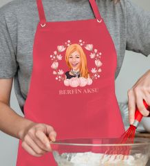 BK Gift Kişiye Özel Anneler Günü Karikatürlü Profesyonel Kırmızı Mutfak Önlüğü, Aşçı Önlüğü, Şef Önlüğü, Arkadaşa Hediye-13