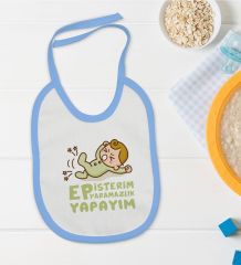 BK Kids Ep İsterim Tasarımlı Mavi Bebek Mama Önlüğü-2