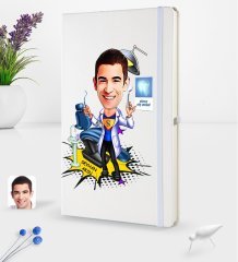 Kişiye Özel Erkek Diş Hekimi Karikatürlü Beyaz Termo Deri Defter 16x24cm Model 1