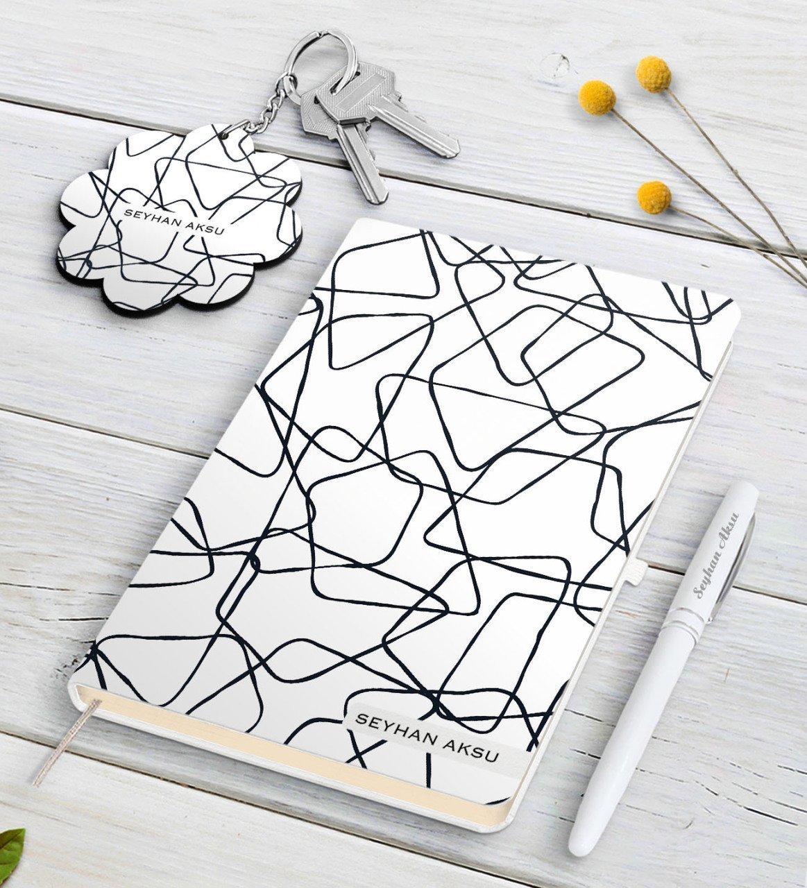 Kişiye Özel İsimli Beyaz Defter Kalem Ve Anahtarlık Hediye Seti-27