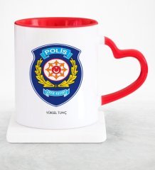 Kişiye Özel Mesleki Polis Çevik Kuvvet Kırmızı Kalpli Kupa Bardak - 1
