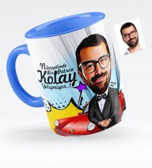 Kişiye Özel Bay Patron Karikatürlü Mavi Kupa Bardak - 1