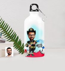 Kişiye Özel Bay İtfaiyeci Karikatürlü Metal Suluk (500 ml.)