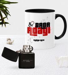 Kişiye Özel Baba Adayı Siyah Kupa Bardak Benzinli Metal Çakmak Seti-3