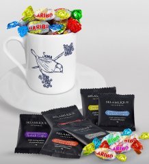Kişiye Özel Sevgililer Günü Türk Kahvesi Fincanı Selamlique Karışık Türk Kahvesi ve Haribo Şeker Hediye Seti-83