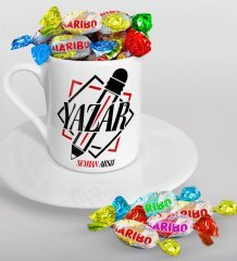 Kişiye Özel Yazar Türk Kahvesi Fincanı ve Haribo Şeker Hediye Seti-3