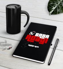 Kişiye Özel Baba Adayı Siyah Defter Kalem Termos Mug Seti-3