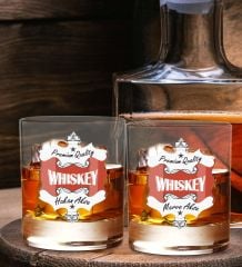 BK Gift Kişiye Özel İsimli DTF Premium Whiskey Tasarımlı İkili Viski Kadeh Seti-2, Arkadaşa Hediye, Sevgiliye Hediye