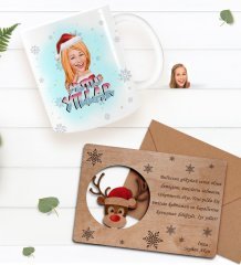 Kişiye Özel Happy New Year Kupa Bardak ve Retro Ahşap Yılbaşı Tebrik Kartı Hediye Seti-12B