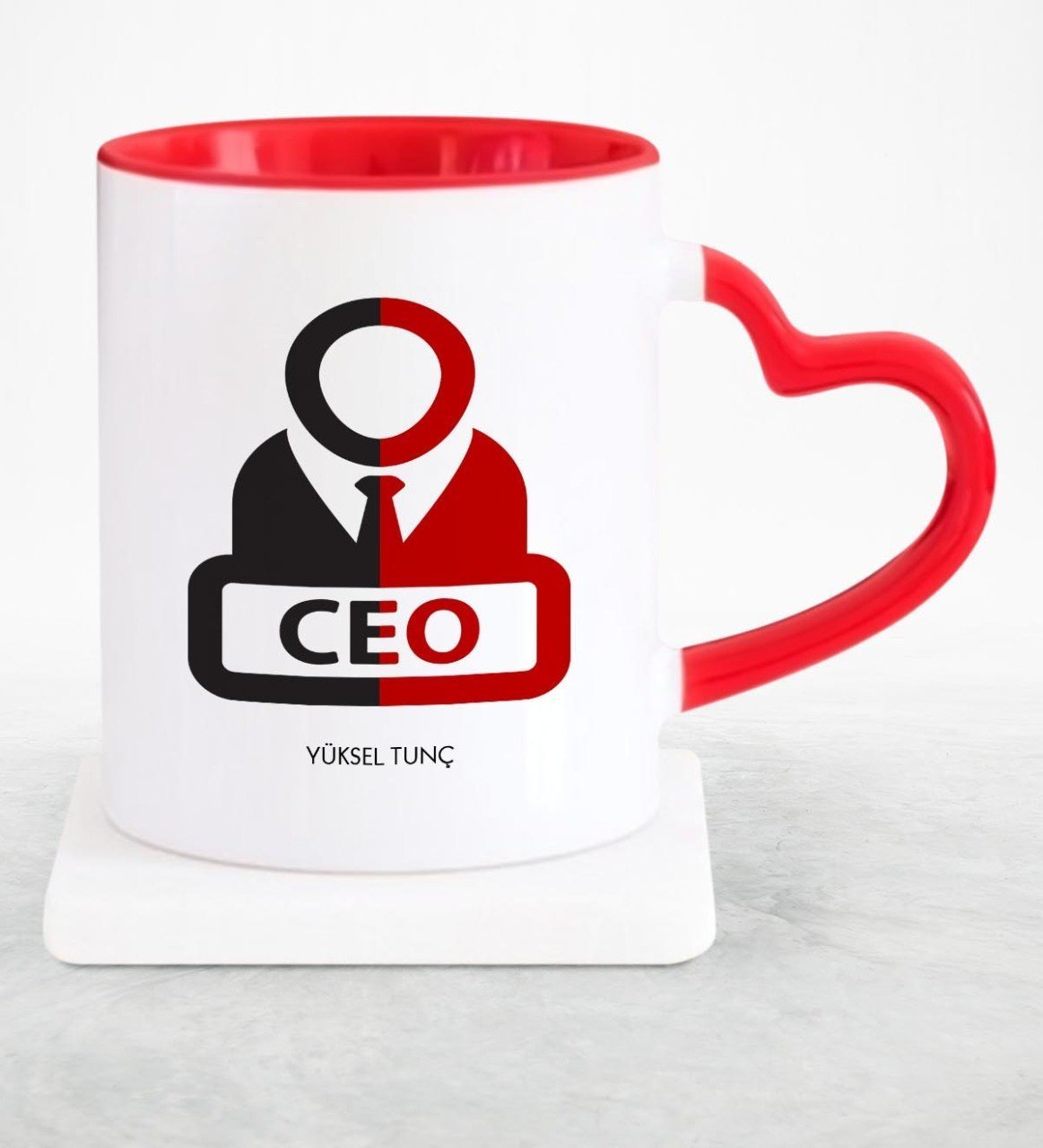 Kişiye Özel Mesleki CEO Kırmızı Kalpli Kupa Bardak