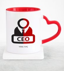 Kişiye Özel Mesleki CEO Kırmızı Kalpli Kupa Bardak