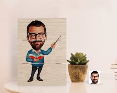 Kişiye Özel Erkek Öğretmen Karikatürlü Otantik Masaüstü Ahşap Palet Çerçeve-2