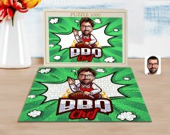 Kişiye Özel Erkek Barbekü Chef Karikatürlü 1000 Parça Profesyonel Puzzle-1