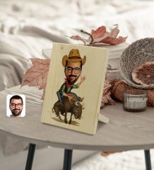 Kişiye Özel Rodeo Karikatürlü Dekoratif Ahşap Çerçeve Model 1