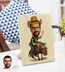 Kişiye Özel Rodeo Karikatürlü Dekoratif Ahşap Çerçeve Model 1