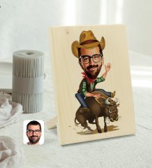 Kişiye Özel Rodeo Karikatürlü Dekoratif Ahşap Çerçeve Model 1