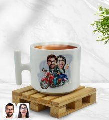 Kişiye Özel Sevgililer Karikatürlü T Kulplu Beyaz Middle Kupa Bardak-97