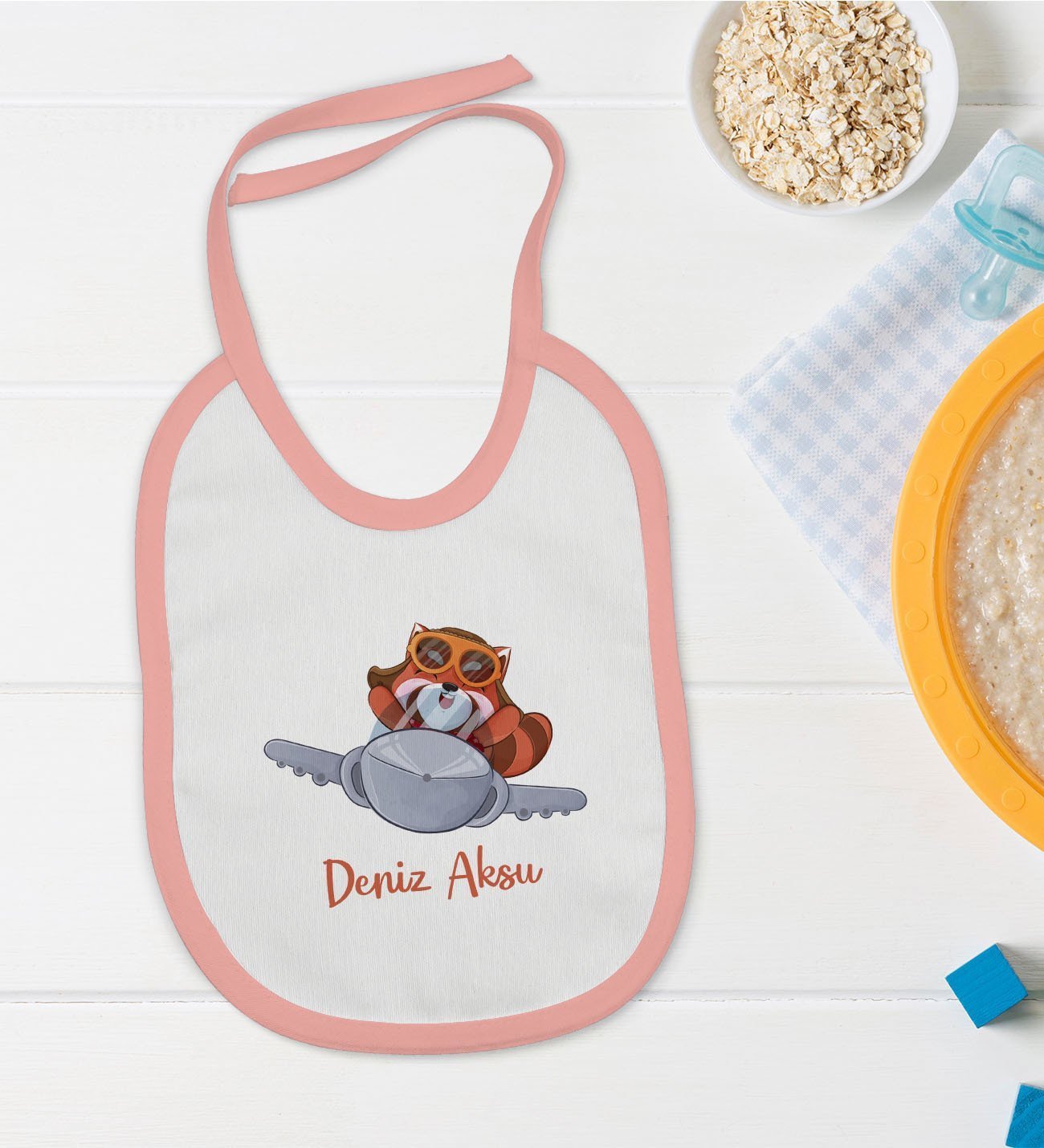 BK Kids Kişiye Özel Pembe Bebek Mama Önlüğü - Model 185