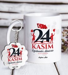 Kişiye Özel Öğretmenler Gününüz Kutlu Olsun Beyaz Kupa ve Anahtarlık Hediye Seti-2