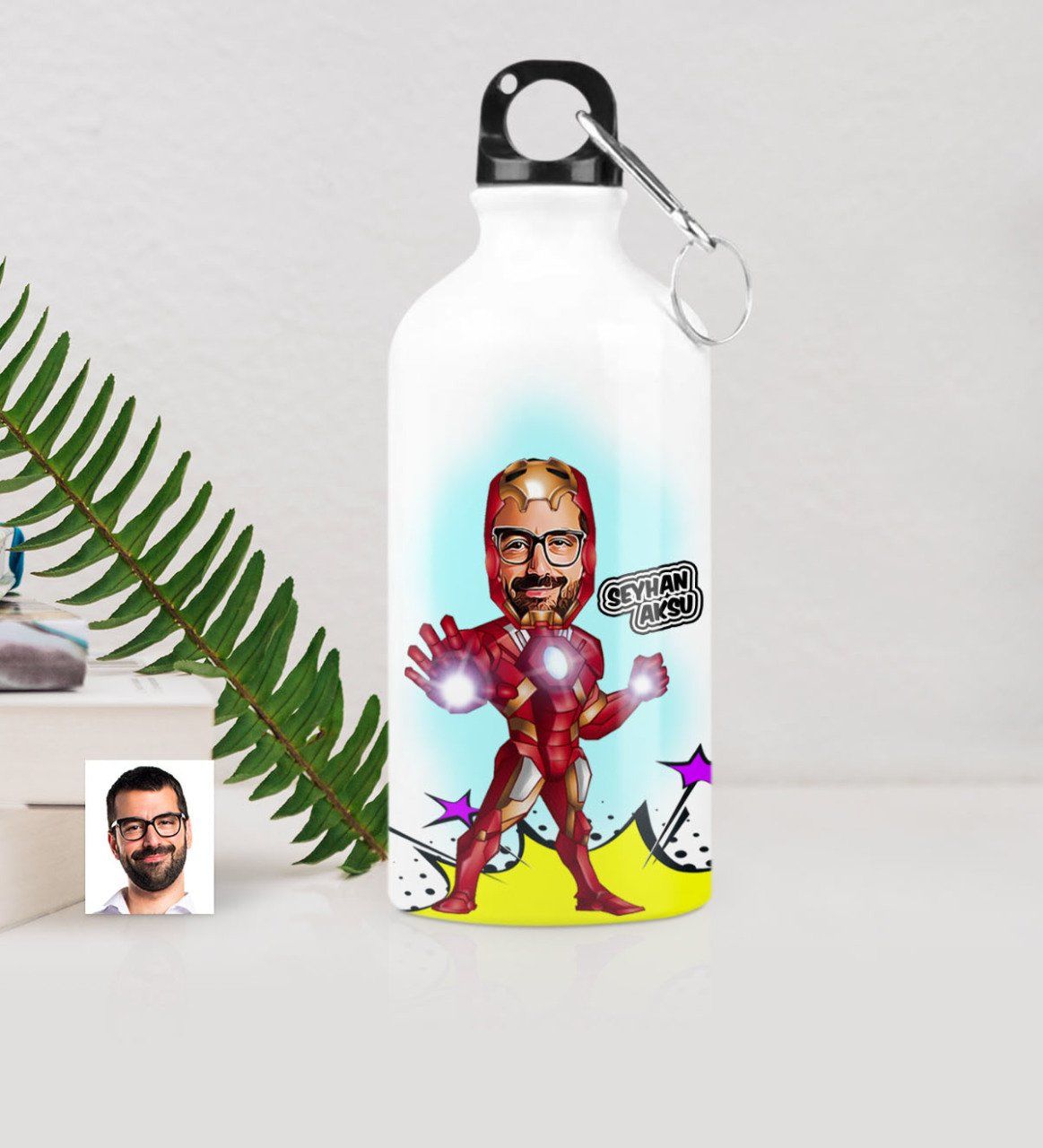 Kişiye Özel Demir Adam Karikatürlü Metal Suluk (500 ml.) - 2