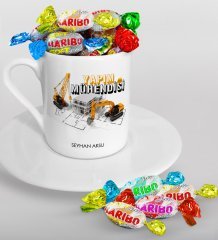 Kişiye Özel Yapım Mühendisi Türk Kahvesi Fincanı ve Haribo Şeker Hediye Seti-1