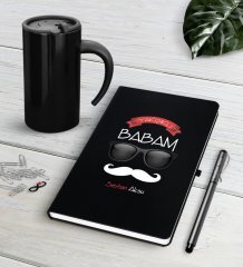 Kişiye Özel Yakışıklı Babam Siyah Defter Kalem Termos Mug Seti-5