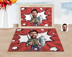 Kişiye Özel Erkek Balıkçı Karikatürlü 1000 Parça Profesyonel Puzzle-1