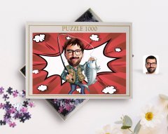 Kişiye Özel Erkek Balıkçı Karikatürlü 1000 Parça Profesyonel Puzzle-1