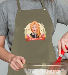 BK Gift Kişiye Özel Anneler Günü Karikatürlü Profesyonel Haki Mutfak Önlüğü, Aşçı Önlüğü, Şef Önlüğü, Arkadaşa Hediye-16