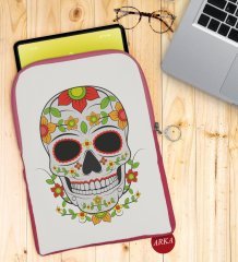 BK Gift Kurukafa Tasarımlı Taşınabilir Koruyucu Tablet Kılıfı & Organizer Çanta - Pembe-10