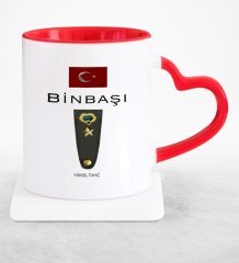 Kişiye Özel Mesleki Binbaşı Kırmızı Kalpli Kupa Bardak