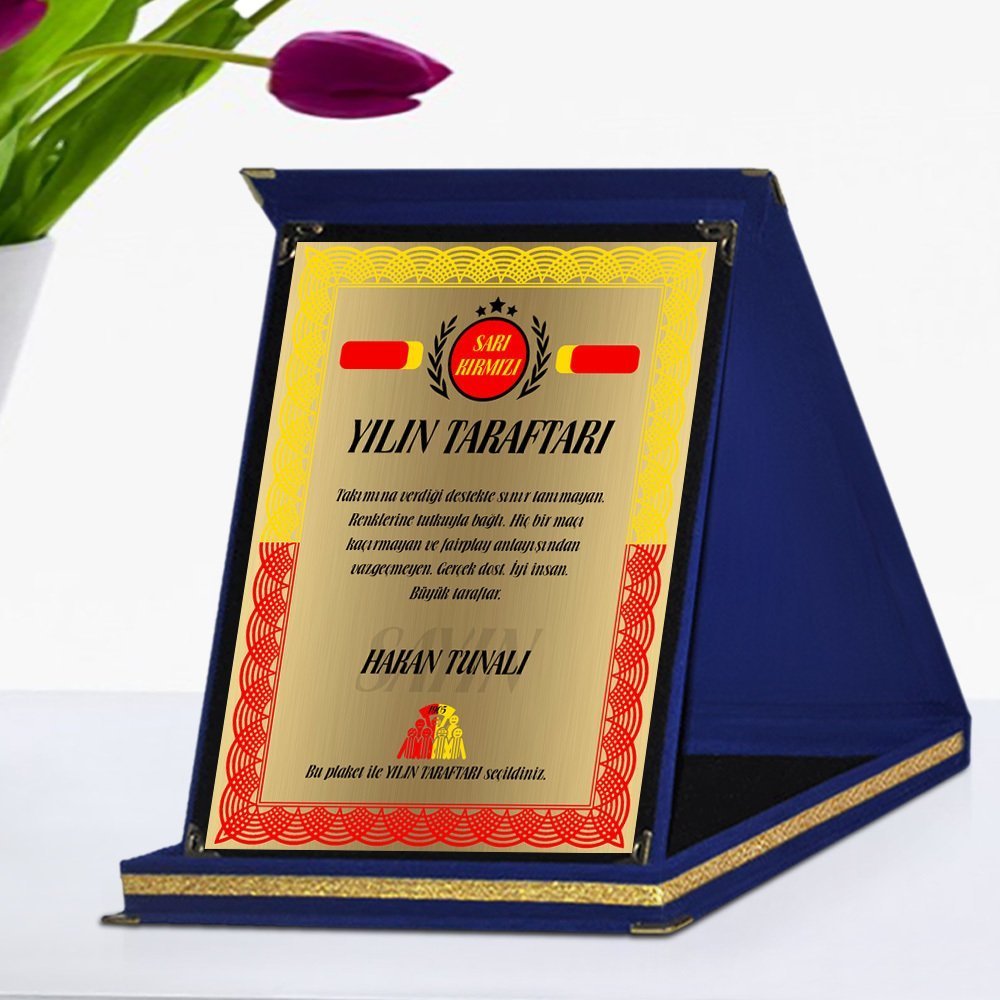 Kişiye Özel Sarı Kırmızı Yılın Taraftarı Lacivert Plaket