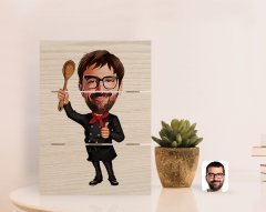 Kişiye Özel Erkek Master Chef Karikatürlü Otantik Masaüstü Ahşap Palet Çerçeve-1
