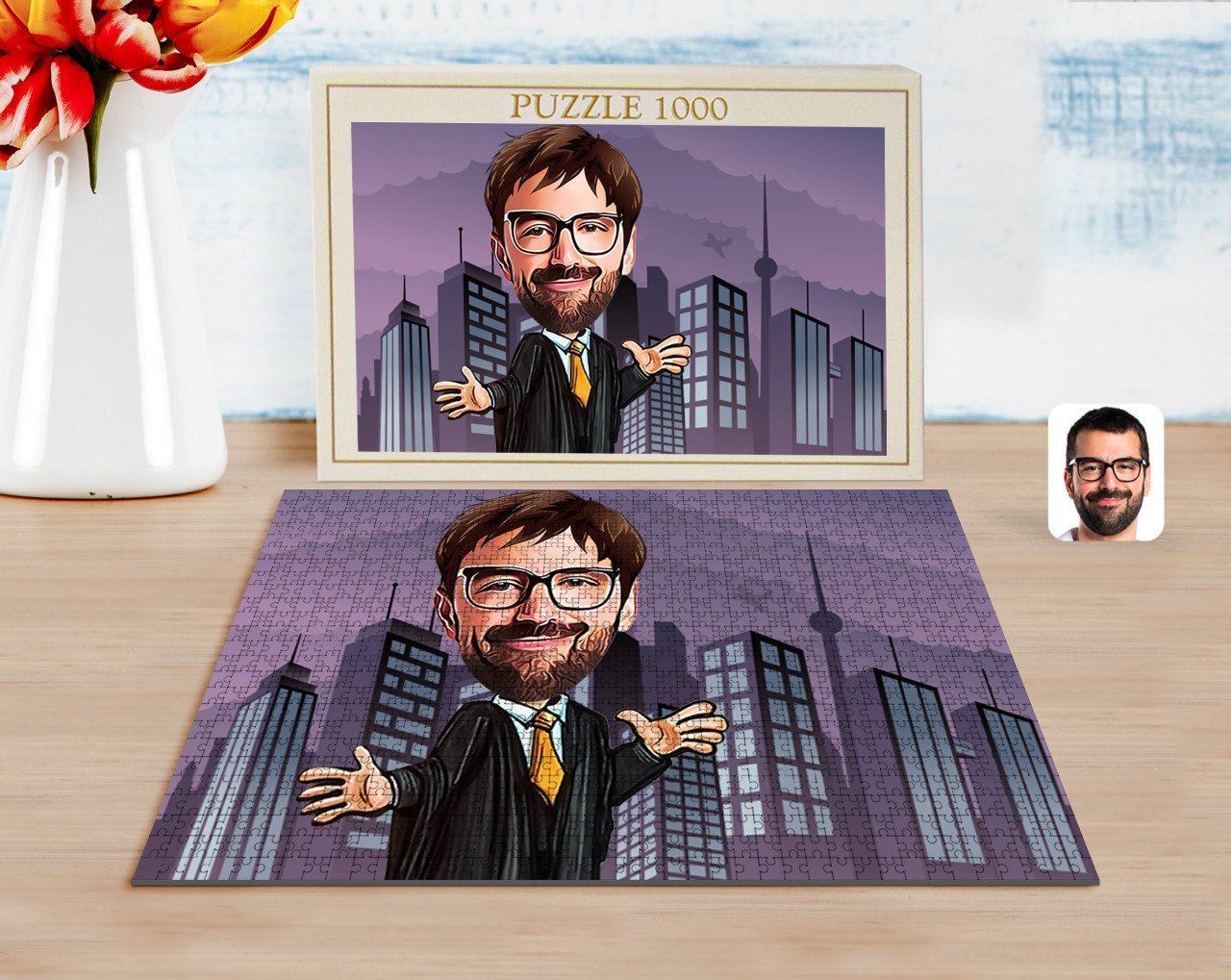 Kişiye Özel Erkek Avukat Karikatürlü 1000 Parça Profesyonel Puzzle-3