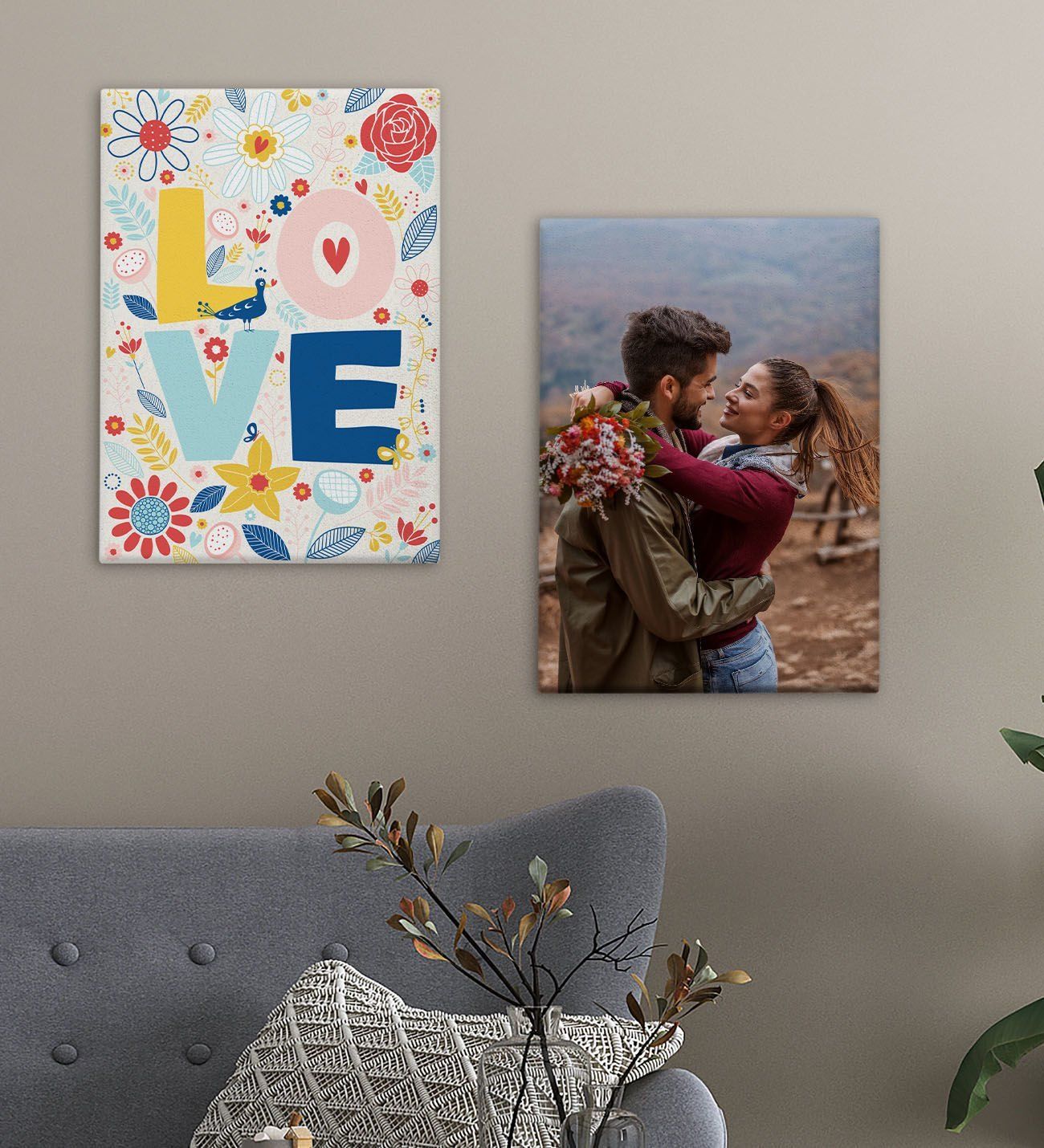 BK Gift Kişiye Özel Sevgili Temalı 2’li 30x50cm Kanvas Tablo,Duvar Dekoru,Sevgiliye Hediye,Ev Dekorasyonu,Sevgililer Günü Hediyesi