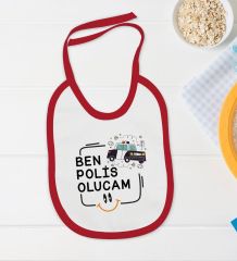 BK Kids Polis Olucam Tasarımlı Kırmızı Bebek Body Zıbın ve Mama Önlüğü Hediye Seti-1
