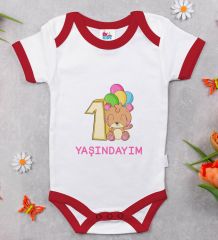 BK Kids 1 Yaşındayım Tasarımlı Kırmızı Bebek Body Zıbın-1