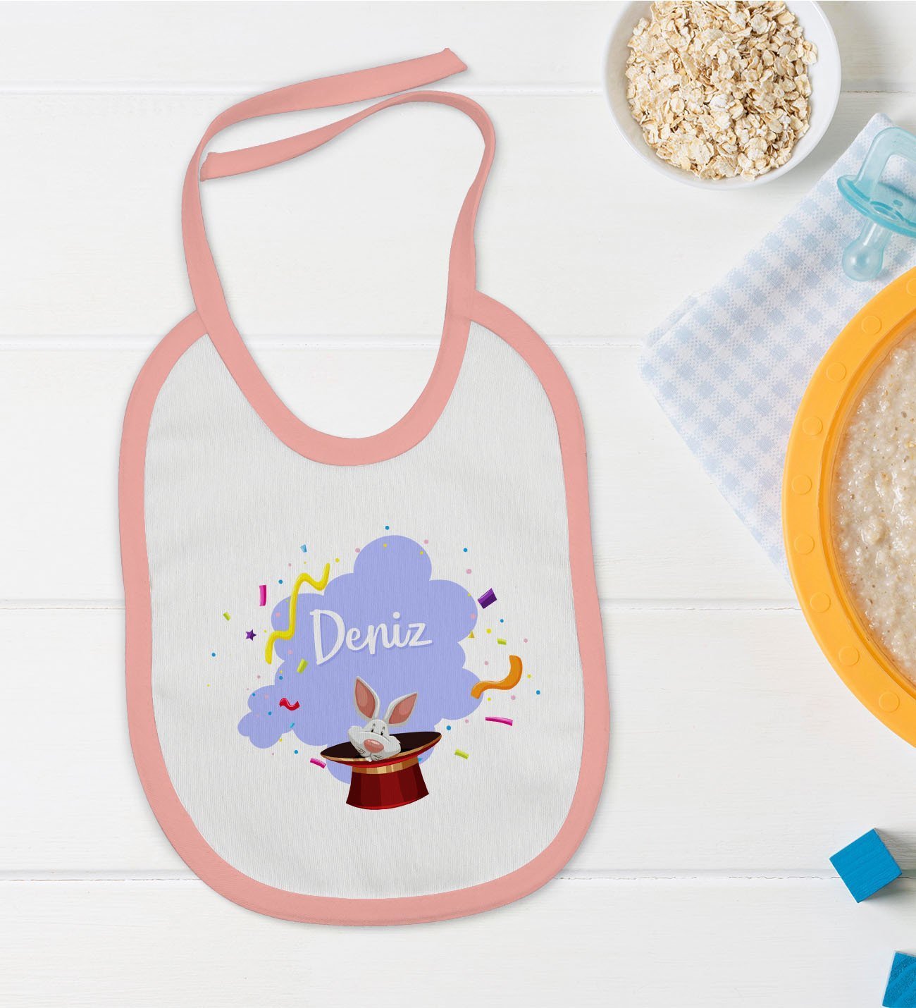 BK Kids Kişiye Özel Pembe Bebek Mama Önlüğü - Model 183
