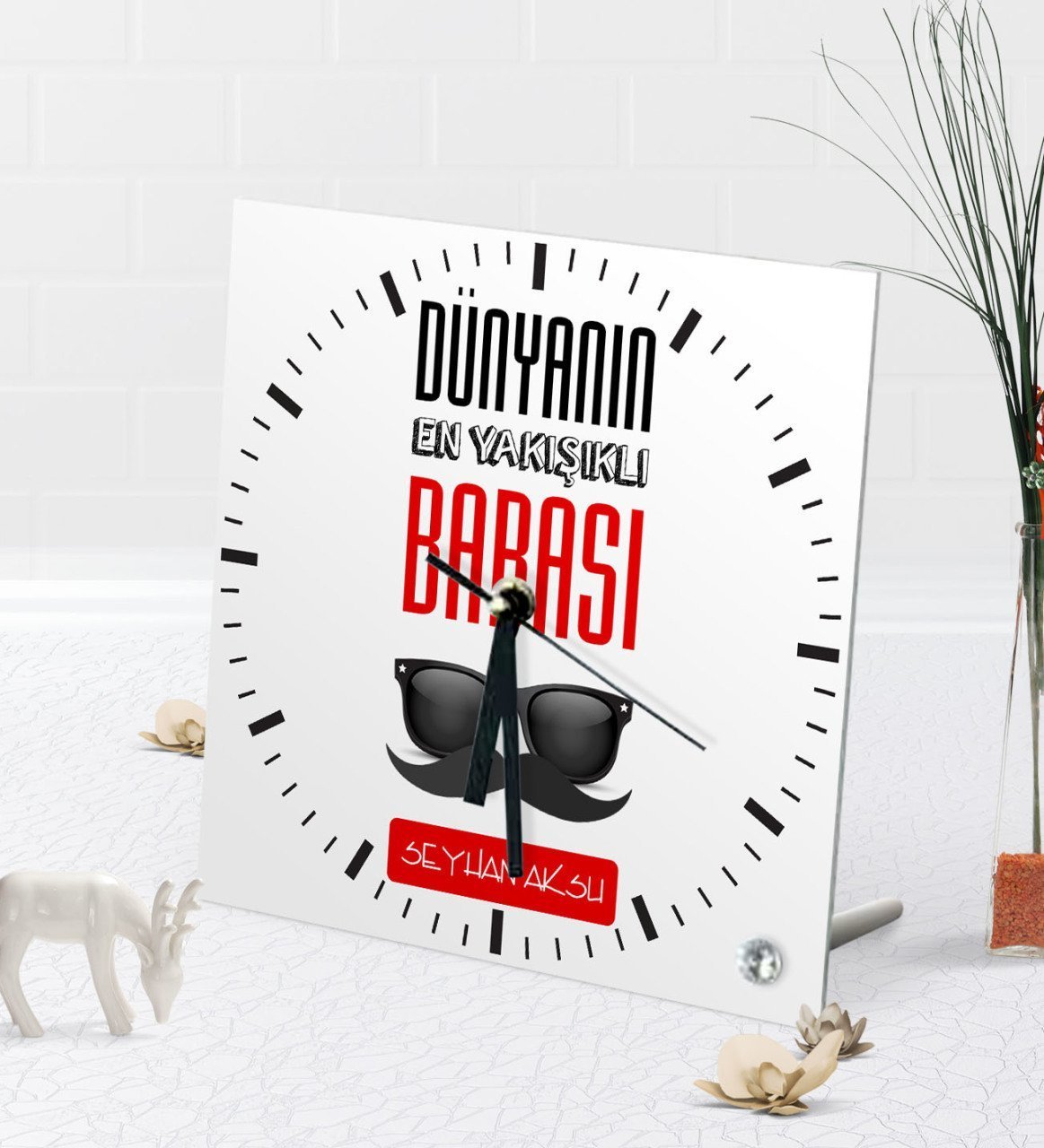 Kişiye Özel Dünyanın En Yakışıklı Babası Masaüstü Kare Cam Saat-2